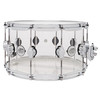 DW Design Series 14" x 8" Acrylic Snare Drum with Chrome Hardware (DDAC0814SSCL1) featuring a clear acrylic shell for bright tone, punchy projection, and stunning stage presence.