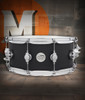 DW Design Series 14" x 6" Snare Drum - Black Stain (DDLM0614SSBL) featuring an all-maple shell, satin black finish, and smooth, balanced tone for studio and live applications.