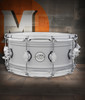 DW Design Series 14" x 6.5" Matte Aluminum Snare Drum (DDSD6514MACR) featuring a seamless aluminum shell, satin matte finish, and crisp, balanced tone ideal for studio or stage.