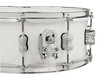 PDP Concept Maple 5.5x14 Snare Drum in Pearlescent White Lacquer finish with maple shell and chrome hardware, offering warm tone and elegant stage presence.