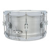 PDP Concept Series 8x14 Snare Drum in Natural Satin Brushed Aluminum with 1.2mm shell and chrome hardware, producing clear tone and sleek industrial look.