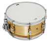 PDP Concept Series 6.5x14 Snare Drum in Natural Satin Brushed Brass with 1.2mm shell and chrome hardware, producing warm tone, lively projection, and classic look.