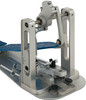 DW MFG Series Machined Direct Drive Single Pedal Cobalt Edition with included carry bag, featuring precision-machined cobalt blue components, direct drive linkage, and adjustable beater assembly.