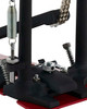 DW 5000 Series Accelerator Heelless Double Bass Drum Pedal (DWCP5002ADH) with red base plates and included carrying bag