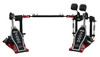 DW 5000 Series Accelerator Heelless Double Bass Drum Pedal (DWCP5002ADH) with red base plates and included carrying bag