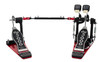 DW 5000 Series Accelerator Single Chain, Narrow Footboard Double Bass Drum Pedal (DWCP5002AH4) with red base plates and included carrying bag