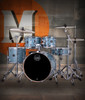 Mapex VE5045FTCVJ Venus 5-Piece Fusion Drum Set in Aqua Blue Sparkle with hardware and cymbals.