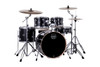 Mapex VE5045FTCVH Venus 5-Piece Fusion Drum Set in Black Galaxy Sparkle with hardware and cymbals.