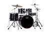 Mapex VE5295FTCVH Venus 5-Piece Rock Drum Set in Black Galaxy Sparkle with hardware and cymbal pack.