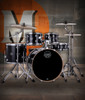 Mapex VE5295FTCVH Venus 5-Piece Rock Drum Set in Black Galaxy Sparkle with hardware and cymbal pack.