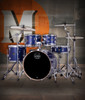 Mapex VE5045FTCVI Venus 5-Piece Fusion Drum Set in Blue Sky Sparkle with hardware and cymbals.