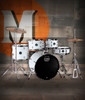 Mapex CM5844FTCFH Comet 5-Piece Drum Set with 18” bass drum in White Thin Grain finish, complete with hardware and cymbals.