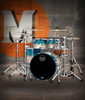 Mapex Saturn Rock 4-Piece Shell Pack in Aqua Fade finish – front angled product photo showing maple-walnut hybrid shells.