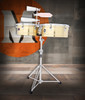 Latin Percussion LP1415-B Prestige 14"/15" Brass Timbales featuring polished brass shells, chrome hardware, bright cutting projection, and professional craftsmanship suited for advanced Latin percussionists.