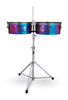 Latin Percussion LP257-TS Tony Succar 14"/15" Signature Timbales featuring vibrant rainbow shells, black nickel hardware, bold projection, and artist-designed tone ideal for salsa, timba, Latin pop, and contemporary percussion.