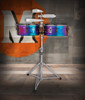 Latin Percussion LP257-TS Tony Succar 14"/15" Signature Timbales featuring vibrant rainbow shells, black nickel hardware, bold projection, and artist-designed tone ideal for salsa, timba, Latin pop, and contemporary percussion.