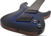 Schecter Omen Elite-8 MS 8-String – See-Thru Blue Burst (2467-SHC) featuring multiscale fingerboard, high-output humbuckers, contoured body, and a stunning figured top designed for modern extended-range performance.