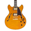 DÃ¢â‚¬â„¢Angelico Excel DC XT - Vintage Natural Quilt (DAEDCXTQVNATGS) featuring a quilted maple top, semi-hollow double-cut body, Seymour Duncan pickups, and an elegant Vintage Natural finish crafted for expressive, premium tone.