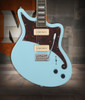 Dâ€™Angelico Premier Bedford - Sky Blue Metallic (DAPBEDSBMCTR) featuring an offset body shape, versatile pickups, comfortable neck profile, and a striking Sky Blue Metallic finish for modern rock and alternative styles.