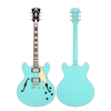 Dâ€™Angelico Premier DC - Sage Green (DAPDCSGRNS) featuring semi-hollow double-cut construction, versatile pickups, and a smooth Sage Green finish for expressive modern blues, jazz, and rock tones.