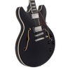 Dâ€™Angelico Premier DC with Gig Bag - Black Flake (DAPDCBLF2NS) featuring a semi-hollow double-cut body, Black Flake finish, dual humbuckers, smooth neck profile, and an included padded gig bag for easy transport.