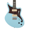 Dâ€™Angelico Premier Bedford â€“ Sky Blue Bundle (DAPBEDSBMCTR) featuring an offset solid body electric guitar in Oxblood finish, versatile pickup configuration, and an included gig bag plus Supro Delta King 10 amp.