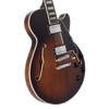 Dâ€™Angelico Premier SS Single Cutaway - Brown Burst (DAPSSBRBNS) featuring a semi-hollow single-cut body, stop-bar tailpiece, dual humbuckers, and a warm Dark Iced Tea Burst finish for expressive modern tones.