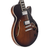 DÃ¢â‚¬â„¢Angelico Premier SS Single Cutaway - Brown Burst (DAPSSBRBNS) featuring a semi-hollow single-cut body, stop-bar tailpiece, dual humbuckers, and a warm Dark Iced Tea Burst finish for expressive modern tones.