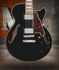 Dâ€™Angelico Premier SS Single Cutaway - Black (DAPSSSBKNS) featuring a semi-hollow single-cut body, stop-bar tailpiece, dual humbuckers, and a warm Dark Iced Tea Burst finish for expressive modern tones.