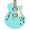 Dâ€™Angelico Premier SS Single Cutaway - Surf Green (DAPSSSGRNS) featuring a semi-hollow single-cut body, stop-bar tailpiece, dual humbuckers, and a warm Dark Iced Tea Burst finish for expressive modern tones.
