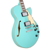 DÃ¢â‚¬â„¢Angelico Premier SS Single Cutaway - Surf Green (DAPSSSGRNS) featuring a semi-hollow single-cut body, stop-bar tailpiece, dual humbuckers, and a warm Dark Iced Tea Burst finish for expressive modern tones.
