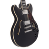 Dâ€™Angelico Premier Mini DC - Black Flake (DAPMDCBLF2NS) featuring a compact semi-hollow double-cut design, stop-bar tailpiece, dual humbuckers, and a rich Dark Iced Tea Burst finish for warm, versatile tone.