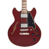 Dâ€™Angelico Premier Mini DC - Burnt Red (DAPMDCBRDNS) featuring a compact semi-hollow double-cut design, stop-bar tailpiece, dual humbuckers, and a rich warm, versatile tone.