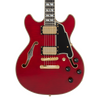 Dâ€™Angelico Mini Double Cutaway electric guitar in Trans Cherry featuring a compact double-cut body, stop-bar tailpiece, humbucker pickups, chrome hardware, and classic Dâ€™Angelico tone and styling.