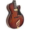 Dâ€™Angelico Single Cutaway Hollowbody guitar in Amaretto Burst featuring a full hollow archtop body, vintage-inspired appointments, dual humbuckers, wooden bridge styling, and includes a matching hard case.