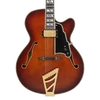 DÃ¢â‚¬â„¢Angelico Single Cutaway Hollowbody guitar in Amaretto Burst featuring a full hollow archtop body, vintage-inspired appointments, dual humbuckers, wooden bridge styling, and includes a matching hard case.