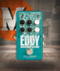 Electro-Harmonix Eddy pedal featuring analog vibrato and chorus, envelope and expression control, depth and rate adjustments, and warm modulation tones ideal for expressive guitar performance.