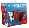 The Hohnica 12 Bass entry level piano accordion in pearl red (1303-RED) is perfect for beginners and students. Lightweight, easy to play, available at Musician Madness.