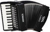 The Hohnica 8 Bass Student X piano accordion in black (STUX) is a great choice for beginners and students. Lightweight, easy to play, available at Musician Madness.