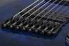 Schecter Omen Elite-8 MS 8-String – See-Thru Blue Burst (2467-SHC) featuring multiscale fingerboard, high-output humbuckers, contoured body, and a stunning figured top designed for modern extended-range performance.