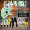 Fender Tom DeLonge Starcaster Rosewood Fingerboard, Chrome Hardware - Satin Surf Green Picks and Strap Bundle | Musician Madness