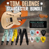 Fender Tom DeLonge Starcaster Rosewood Fingerboard, Chrome Hardware - Satin Shoreline Gold Picks and Strap Bundle | Musician Madness