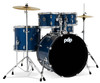 PDP Center Stage 5-Piece Drum Kit with Hardware Cymbals and Throne - Royal Blue Sparkle (PDCE2215KTRB) | Musician Madness