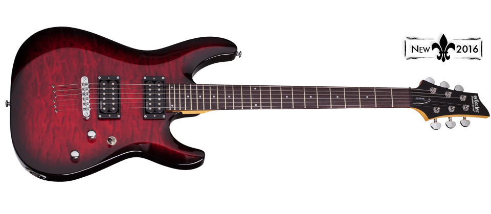 Schecter C-6 Plus See Thru Cherry Burst Electric Guitar (B-Stock) with quilted maple top, dual humbuckers, and glossy cherry burst finish.
