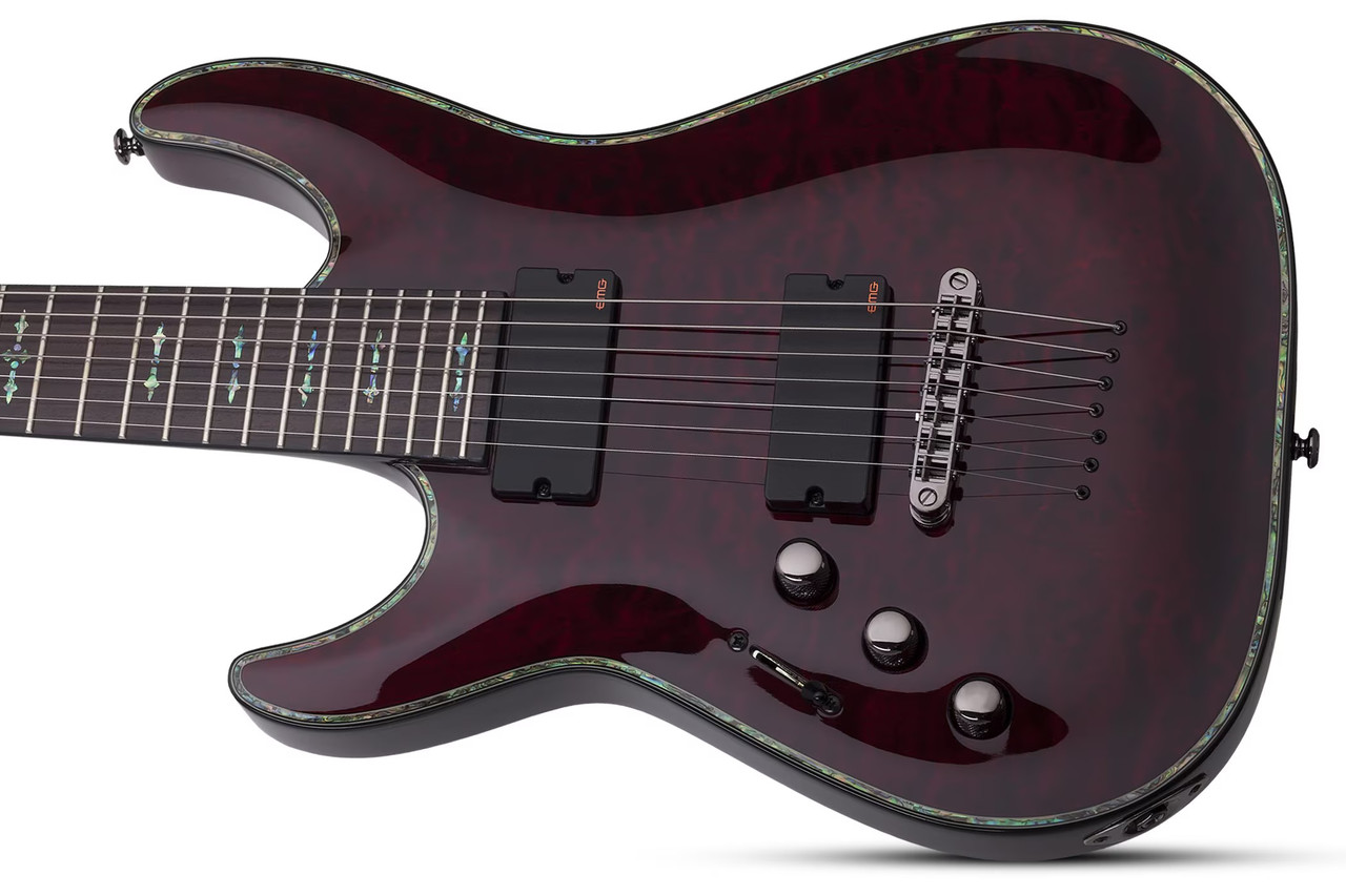 Shop the Schecter Hellraiser C-7 Left-Handed Electric Guitar in Black Cherry (1796) at Musician Madness. High-output EMGs, massive range, fast shipping.