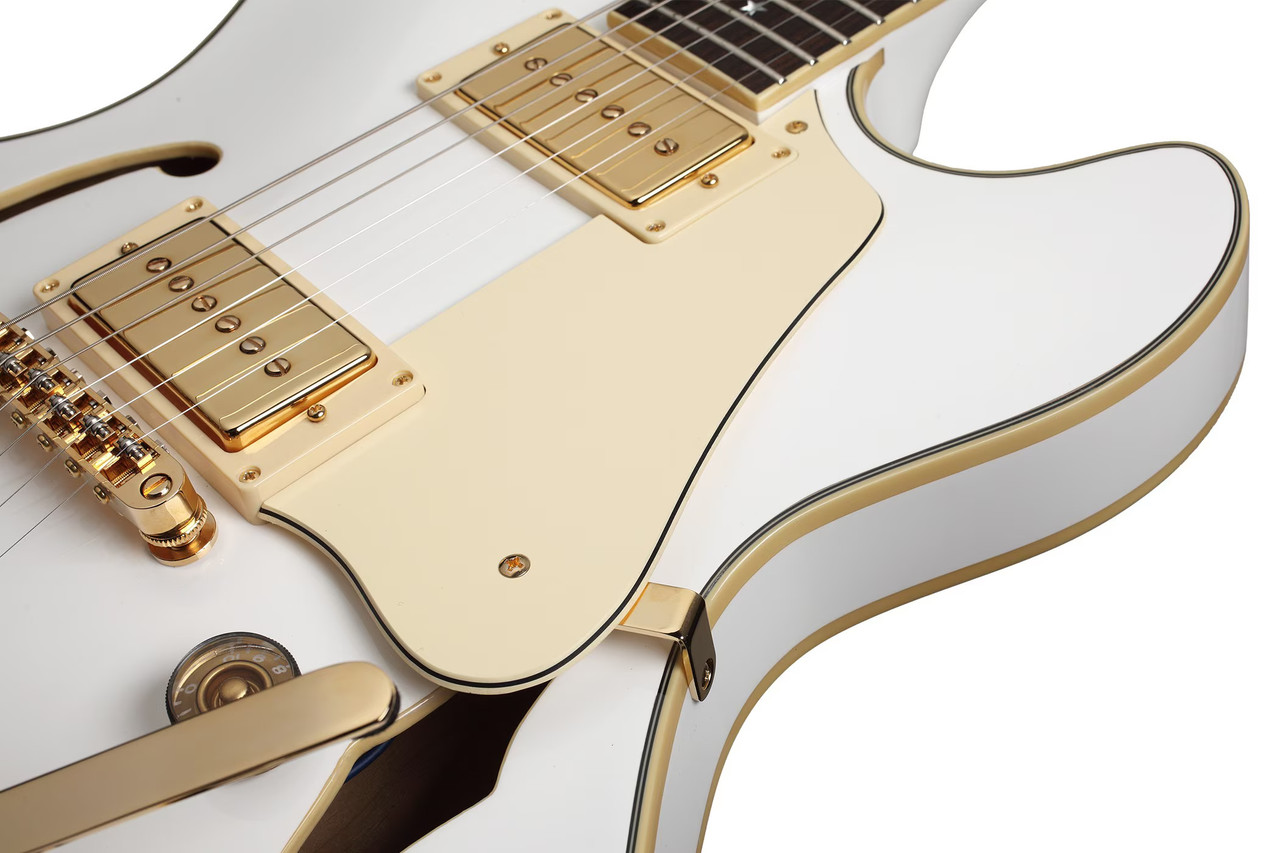 Schecter Robin Zander Signature Corsair Electric Guitar with semi-hollow body, Bigsby tremolo, and Schecter Diamond pickups in gloss finish.