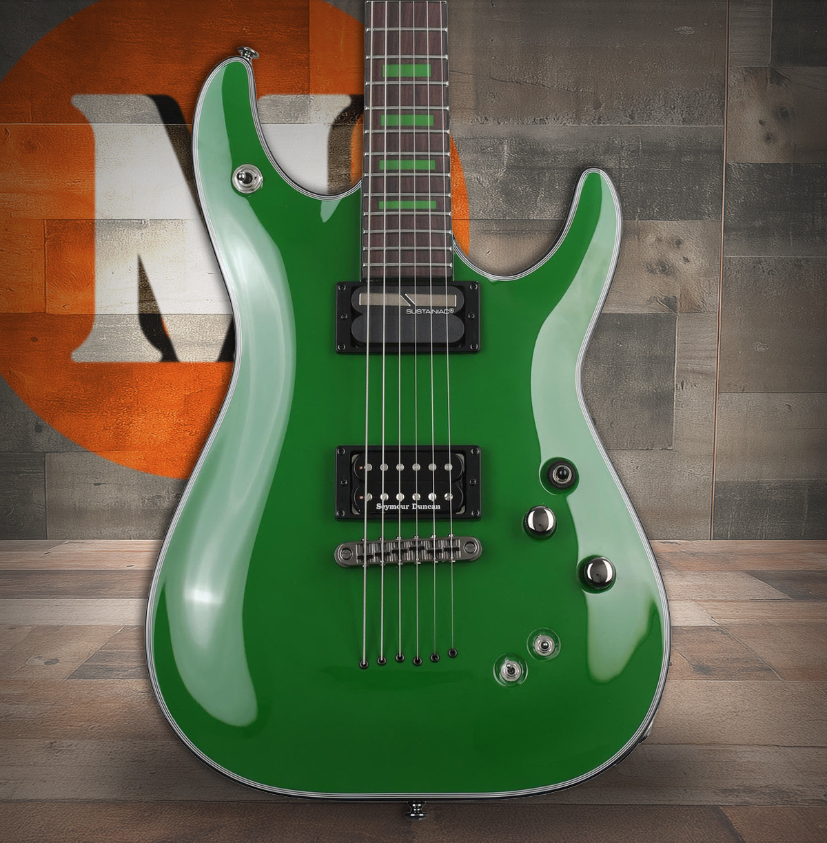 Schecter Kenny Hickey C-1 Electric Guitar w/ Sustainiac in Steele Green - Front View