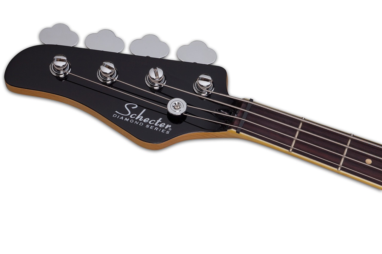 Schecter dUg Pinnick Baron-H Bass Guitar with semi-hollow body, single humbucker pickup, and sleek gloss finish.