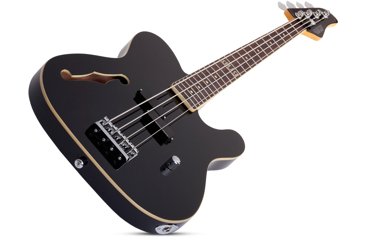 Schecter dUg Pinnick Baron-H Bass Guitar with semi-hollow body, single humbucker pickup, and sleek gloss finish.