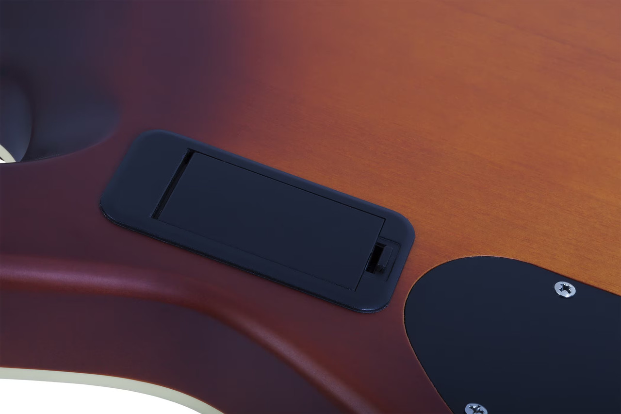 Schecter C-1 E/A Electric Guitar in Ca-s Eye finish with semi-hollow body design, dual pickups, and chrome hardware.